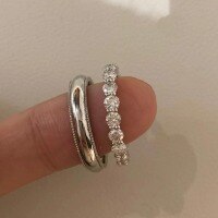 wholesale S925 Sterling Silver Minimalist Versatile Romantic Couple's Proposal Stackable Ring Full Circle Row of Diamonds Ring for Men and Women with Diamond Accents-Single with diamond US 9 (Hong Kong 19-20)