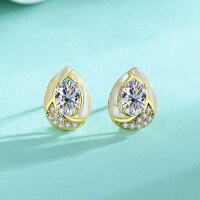 wholesale 18K Gold Plated S925 Sterling Silver 1-Carat Oval Drop Moissanite Egg-Shaped Earrings, Versatile Women's Ear Jewelry-4*6 (zircon) earrings 925 silver