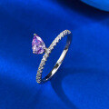 wholesale S925 Sterling Silver Light Luxury Style Minimalist Romantic Purple Teardrop 4*6mm Pear-Shaped Amethyst Ring-0-2