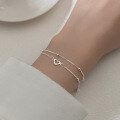 wholesale S925 Silver Double-Layer Heart Bracelet with Beaded Design, Korean and Japanese Style, Sweet Matching Accessory for Best Friends S4368-0-2