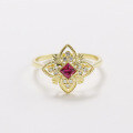wholesale 18K gold jewelry manufacturer wholesale, fashion commuter style hollow geometric ruby full-cut diamond ring-0-1
