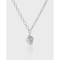 wholesale S925 sterling silver 518 Korean-style minimalist design original and unique textured pendant women's collarbone necklace-Platinum>925 silver