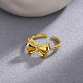 wholesale Metal material: 925 silver Korean-style fashionable and versatile bow open ring, ins design, simple and elegant index finger ring-0-1