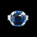 wholesale 925 Silver Gold Plated Ring with High Carbon Diamond Royal Blue Cushion Art Deco Retro Versatile Jewelry Women's Ring-0-0