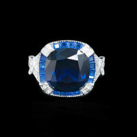 wholesale 925 Silver Gold Plated Ring with High Carbon Diamond Royal Blue Cushion Art Deco Retro Versatile Jewelry Women's Ring-Cultured spinel  120 catties or less US size 7 (Hong Kong size 14-15, European size 55) Ring length approximately 55mm