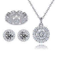 wholesale S925 Sterling Silver Full Diamond Starry Sky Ring Necklace Earring Three-Piece Jewelry Set Cross-Border Europe and America Stackable Ring Set-Ring TL-256 + Earrings TLED062 + Necklace TLXL071  US Size 9#