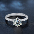 Sterling Silver Moissanite Classic Six-Prong Adjustable Open Ring-0-0