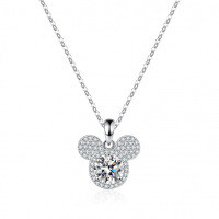 925 Silver Mickey Mouse Pendant Necklace with 1 Carat Moissanite.-carat (zircon)  925 silver