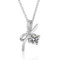 PT950-Plated S925 Silver Pendant Necklace with 1ct D Color Moissanite Bow Design-0-3