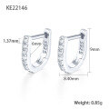 wholesale S925 Sterling Silver Earrings, Minimalist High-End Diamond-Accented U-Shaped Geometric Hoop Earrings European and American Ear Clasps-0-8