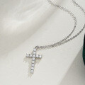 Sterling Silver Amazon Cross Pendant Necklace with Moissanite for Women-0-0