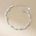 wholesale 990 Sterling Silver Fresh and Sweet Ins Style Unique Design Blue Diamond Bow Alice Bracelet S7871-0-2