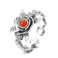 wholesale S925 Sterling Silver Vintage Palace Style Oriental Three-Dimensional Rose Flower Ring and Earrings for Women, Fresh and Sweet-0-4