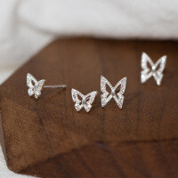 wholesale S925 Sterling Silver Fresh and Sweet Ins Style Small and Exquisite Design Drilled Hollow Butterfly Earrings M06256-S925 silver pair 7mm 925 silver