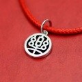 wholesale 990 Sterling Silver Retro "Fu" Character Peace and Auspiciousness Pendant, Pure Silver National Trend Style Red Rope Bracelet Accessory-0-10