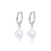 wholesale S925 Sterling Silver Retro Glass Bead Earrings With Pearl Accents For Women-E2941-White Gold/Glue Beads 925 Silver