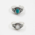 wholesale S925 Sterling Silver AR1072 Korean Style Silver Jewelry with Turquoise and Shell Stone, Artistic Vintage-Inspired Adjustable Ring-0-1