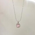 wholesale S925 Sterling Silver Princess-Cut Full-Zirconia Pendant Necklace, Small Square Ice Flower Zircon Classical Rose Collarbone Chain for Women, Light Luxury-0-7