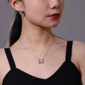 wholesale 925 Sterling Silver Butterfly Collarbone Chain Fashion Elegant Socialite Necklace Blue Topaz Yellow Crystal Amethyst Pendant-0-2