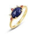 wholesale S925 Sterling Silver Japanese New Retro Oval Natural Lapis Lazuli Ring for Women, Versatile Small Design Band-0-4