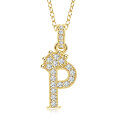 Gold-Plated Copper Crown Zircon Quartz Letter Pendant Necklace-0-19