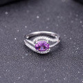 wholesale S925 Sterling Silver Fashionable Light Luxury Natural Amethyst Ring with High-End Design, Set with Natural Sapphire-0-1