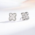 24K Gold Plated Silver Needle CNC Ice Crush Four-Leaf Clover Stud Earrings Unisex-0-1