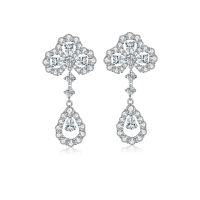wholesale S925 Sterling Silver Four-Leaf Clover Stud Earrings with Tassel Drop, High-End Sense Versatile Full Diamond Celebrity Style, Factory Direct-White Diamond-ED039 925 Silver