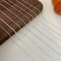 wholesale S925 Sterling Silver Plain Chain Sideways Necklace for Women, Light Luxury Layering Versatile DIY Pendant Foundation Chain Bamboo Link Chain-Cross chain (thickness 1.3MM 40+5CM)