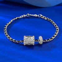 wholesale S925 Sterling Silver Fashionable Wind Bracelet for Women, Simple and Stylish Small Luxurious Style Solid Turning Bead Braided Hand Rope-B161 Braided Black Rope Bracelet 16cm