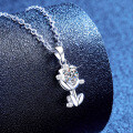 Sterling Silver Moissanite Necklace, Minimalist Ins Style Small Rose Design-0-0