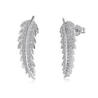 wholesale S925 Sterling Silver Light Luxury High-End Feather Design Earrings for Women, Exquisite and Elegant Symmetrical Earrings-Platinum DY1D0385-SW-WH 925 Silver