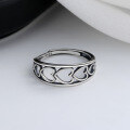 wholesale S925 Sterling Silver Retro French-style Hollow-out Heart Ring Korean-inspired Versatile Open Adjustable Index Finger Ring-0-1
