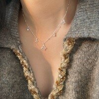 wholesale S925 Sterling Silver Korean Style Butterfly Pearl Necklace for Women, Designed with a Sense of Fashion, Elegant Floral Collarbone Chain Trendy-Sterling silver