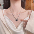 wholesale S925 Sterling Silver Snake Chain with Black Enamel English Triangle Pendant Hip Hop Style Necklace-0-0
