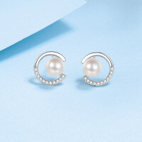 wholesale S925 Sterling Silver Micro-Inlaid Moissanite Short Earrings with Freshwater Pearl Studs, Fashionable and Minimalist, Ready for Wholesale-13.2 points/6-7mm bread beads 925 silver