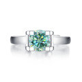 wholesale S925 Silver Adjustable Green Moissanite 1 Carat Bullhead Setting Ring with GRA Certificate-0-4