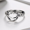 wholesale S925 Sterling Silver Light Luxury Playful Hollow-Out Smiley Face Grimace Ring for Women, Adjustable Korean Style Retro Thai Silver Niche Ring-0-0