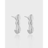 wholesale S925 Sterling Silver Korean Version Smooth Earrings Ins Style Niche Versatile Minimalist Irregular Wave Pattern Stud Earrings for Women-18K gold [with sterling silver ear plugs]  925 silver