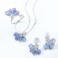 wholesale S925 Sterling Silver Fashion Popular Plique-à-Jour Blue Iris Pendant Choker Necklace Minimalist Floral Design-0-3