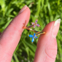 wholesale S925 Sterling Silver Overall Pink Elk Butterfly Personality Cute Ring Adjustable Tail Ring Fashion Luxury Versatile Daily Women's-BZ0655-Gold Adjustable opening