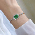 wholesale S925 Sterling Silver Synthetic 8*10 Emerald Bracelet, New Style from Mu Jing Jewelry, Fashionable and Elegant, Influencer Aesthetic-0-3