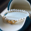 wholesale Metal material first, classic natural freshwater pearl bracelet 5A near-round Australian white pearl jewelry live supply-0-2
