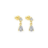 wholesale S925 Sterling Silver Geometric Teardrop Marquise Zircon European Cross-border French Earrings For Women-E4823-Gold/Pair of teardrop-shaped 925 silver