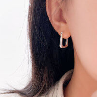 wholesale S925 Sterling Silver Minimalist Square Hoop Earrings for Women, Korean Dongdaemun Summer Versatile New Retro Style Ear Studs-Sterling silver