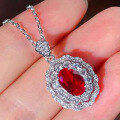 wholesale S925 Silver Alloy ZHUOZHIFANG Jewelry 7*9 Oval Simulated Ruby Necklace, Ins Style Jewelry Necklace for Live Streaming-0-0