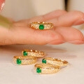 wholesale S925 sterling silver vintage brushed emerald ring for women, small and luxurious, high-end-0-3