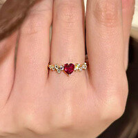 wholesale 925 Silver Gold-Tone 6*6 Heart-Shaped Pigeon Blood Red Diamond Ring for Women, Versatile for Daily Wear, Cross-Border Xiaohongshu-R1458 Red Diamond Gold No. 6