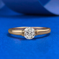 wholesale S925 silver jewelry, daily commute style, 50mm round white diamond simulated diamond ring for women, ins fashion-R1282 Champagne Gold Ring  Size 8
