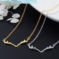 wholesale S925 Sterling Silver Small Niche Design Cute Antler Pendant Necklace Women's Collarbone Chain Ins Style Christmas Gift Jewelry-Platinum Deer Antler Necklace 925 Silver